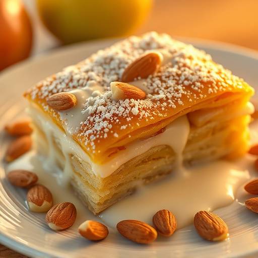 Apfelstrudel mit Vanillesauce und Mandeln